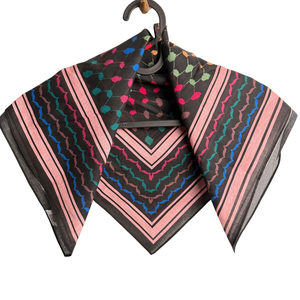 Denim Palestini Womens Geometric Square Bandana Scarf Black Pink Blue Teal Boho